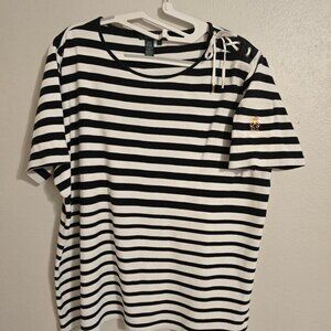 Ralph Lauren Cotton Jersey Crewneck Tee Size 1X Black and White stripes